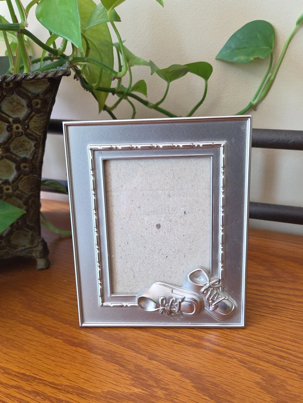 Vtg Silver Baby Shoe Picture Frame by HB Group - Holds 3 1/2 X 4 1/2 Photo